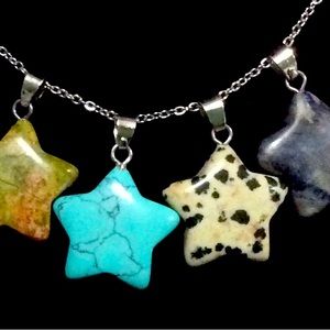 New!!  STAR SHAPED PENDANT: Unakite, Blue Howlite, Multi Jasper or Sodalite